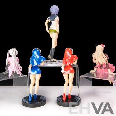 Collection Five Japanese Adult Hentai Anime Risqué Girly Figures Including Daiki Industries Suzufuwa Suzunari Flower Garden Project Example with Removable Clothes