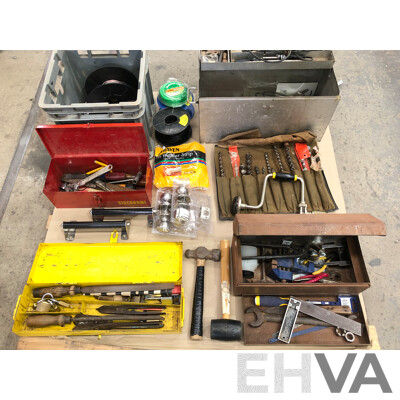 Five Toolboxes with a Selection of Tools and Hardware