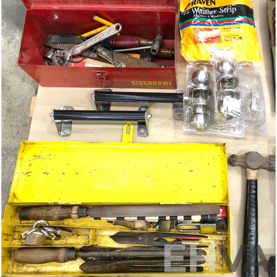 Five Toolboxes with a Selection of Tools and Hardware