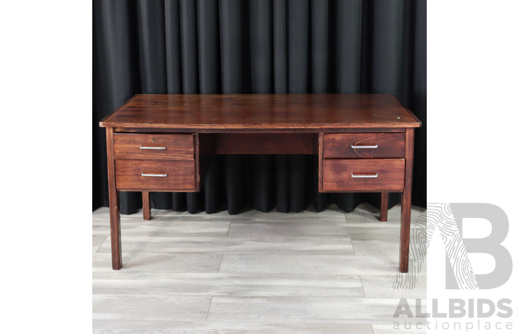 Retro Walnut Four Drawer Desk