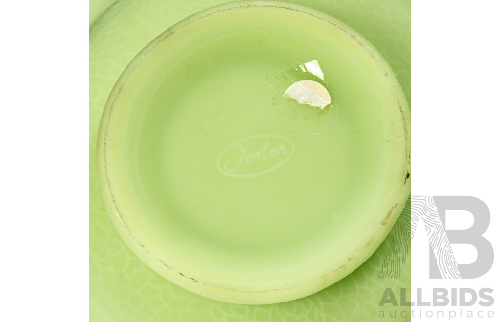 Vintage Fenton Basket Form Uranium Glass Dish with Impressed Pattern