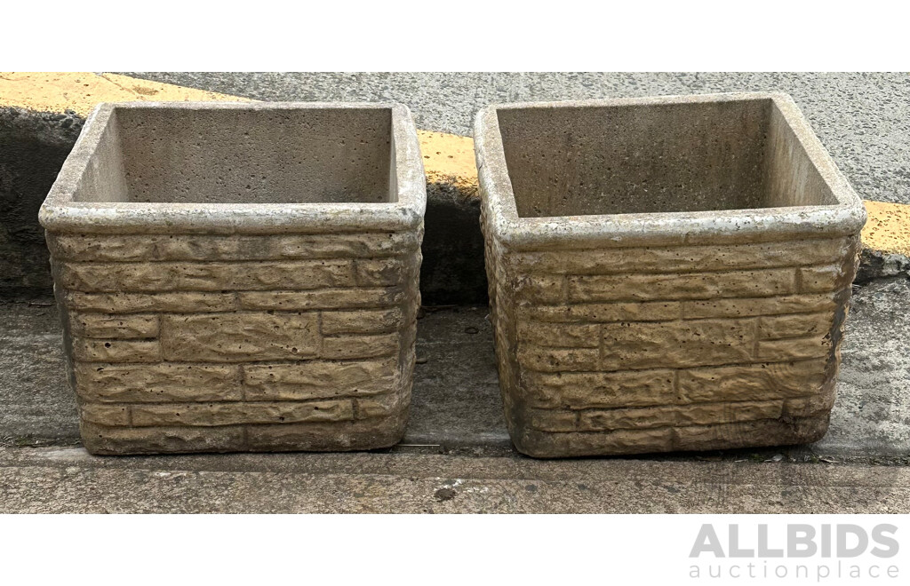 Pair of Vintage Brick Form Concrete Planters