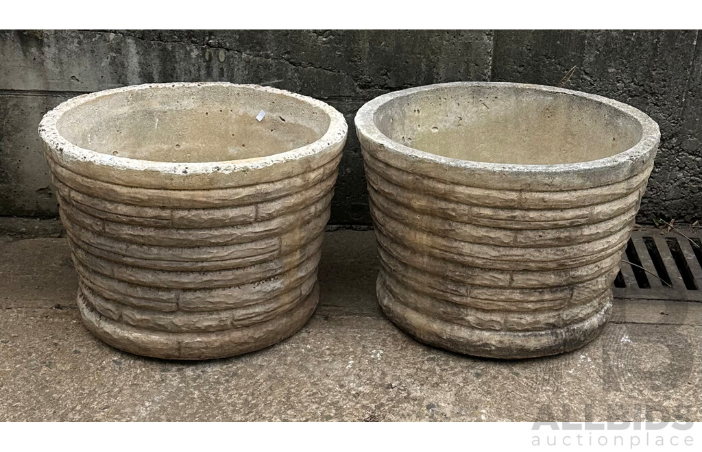 Pair of Vintage Round Brick Form Concrete Planters