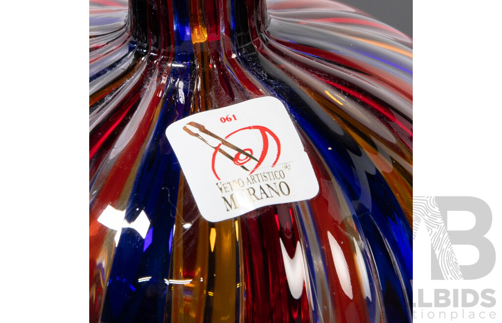 Vintage Italian Murano Glass Hand Blown Vase by Gabriele Urban with Original Label