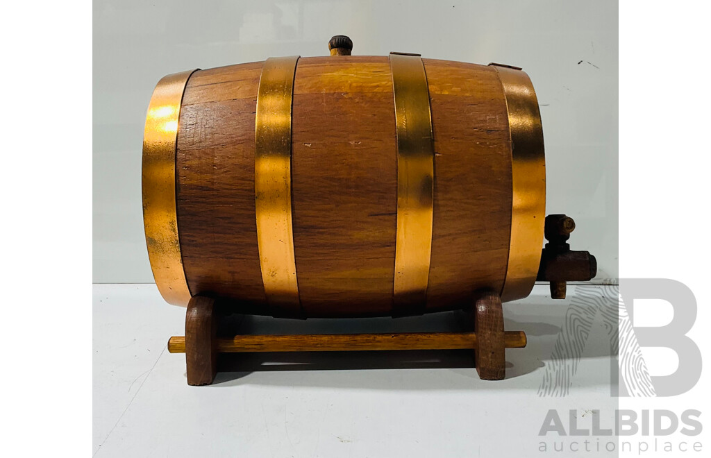 Wood and Brass Barrel Form Wine Pourer
