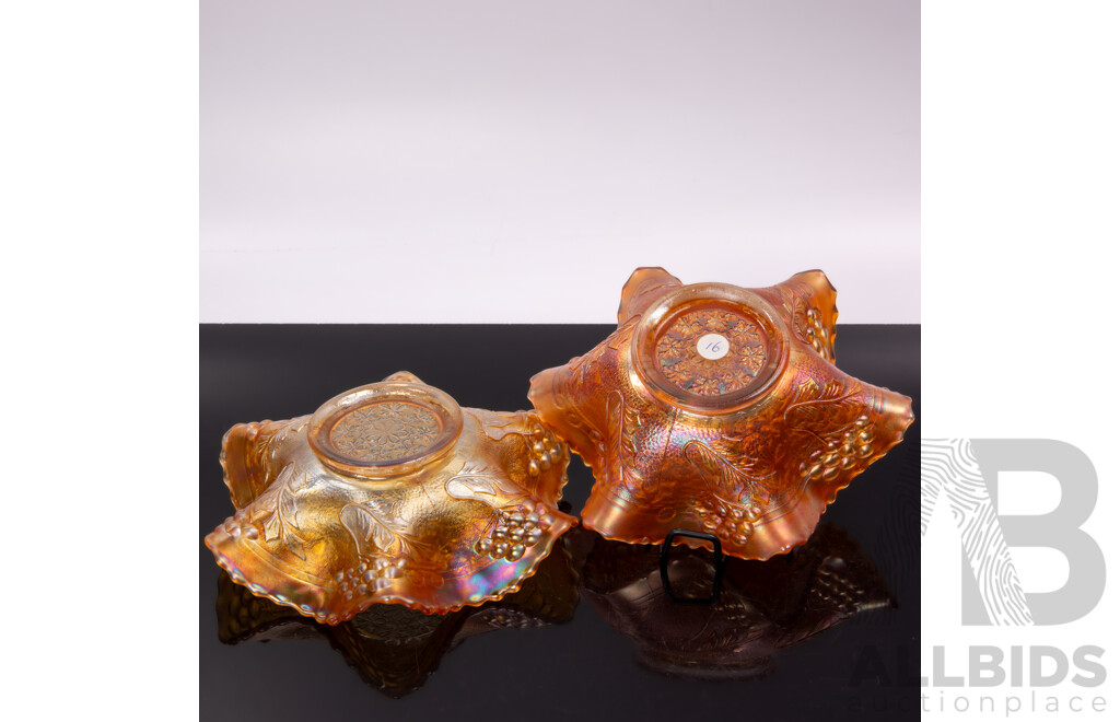 Two Vintage Indiana Marigold Carnival Glass Dishes with Fluted Sides