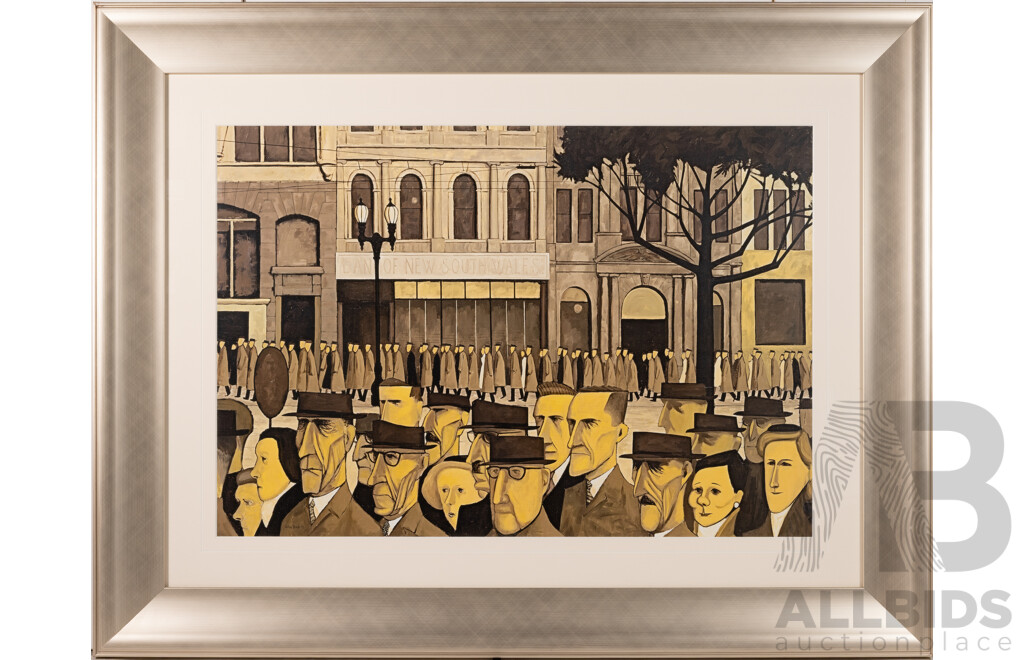 John Brack (20th Century, Australian, 1920-1999), Collins St., 5pm, Offset Lithograph of 1955 Original, 75 x 97 cm (frame)