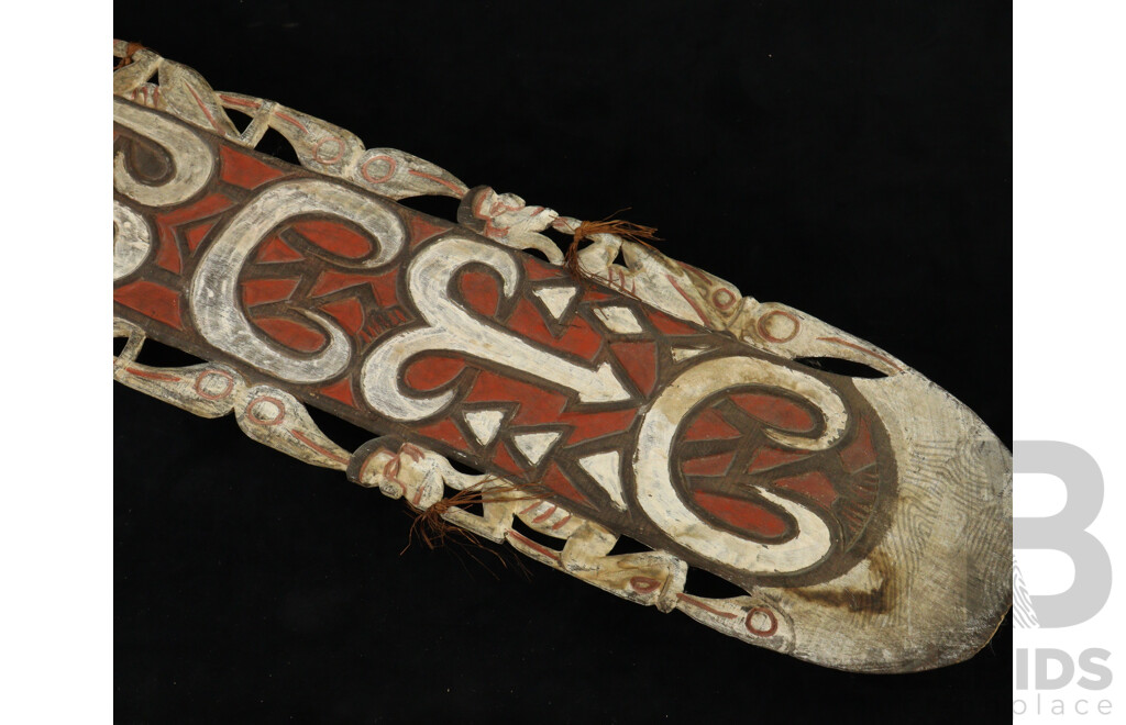 Vintage Asmat Tribe West Papuan Hand Carved Very Large Wooden Shield with Natural Pigment Polychrome Decoration