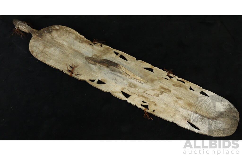 Vintage Asmat Tribe West Papuan Hand Carved Very Large Wooden Shield with Natural Pigment Polychrome Decoration