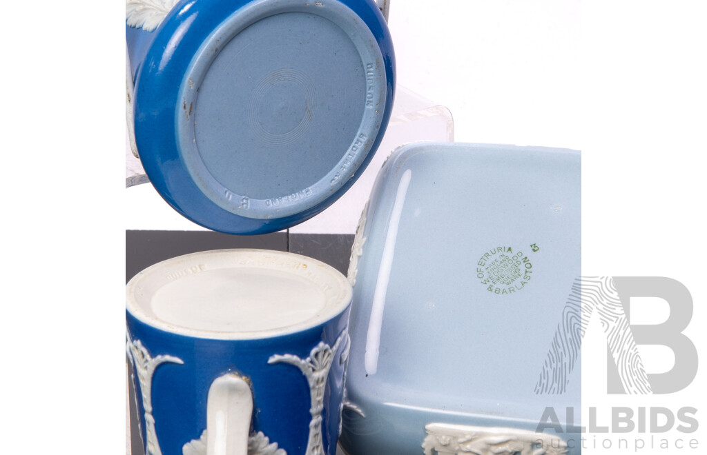 Two Pieces Vintage English Dudson Bros Blue and White Pieces Along with Wedgwood of Etruria Lidded Dish
