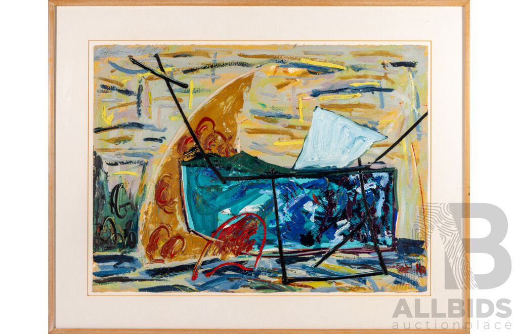 Graham Kuo (20th Century, Chinese-Born Australian, 1948-), Entrancing Wind # 9 (1986), Wonderful Original Oil & Acrylic on Arches Paper, 77 x 97 cm (frame)