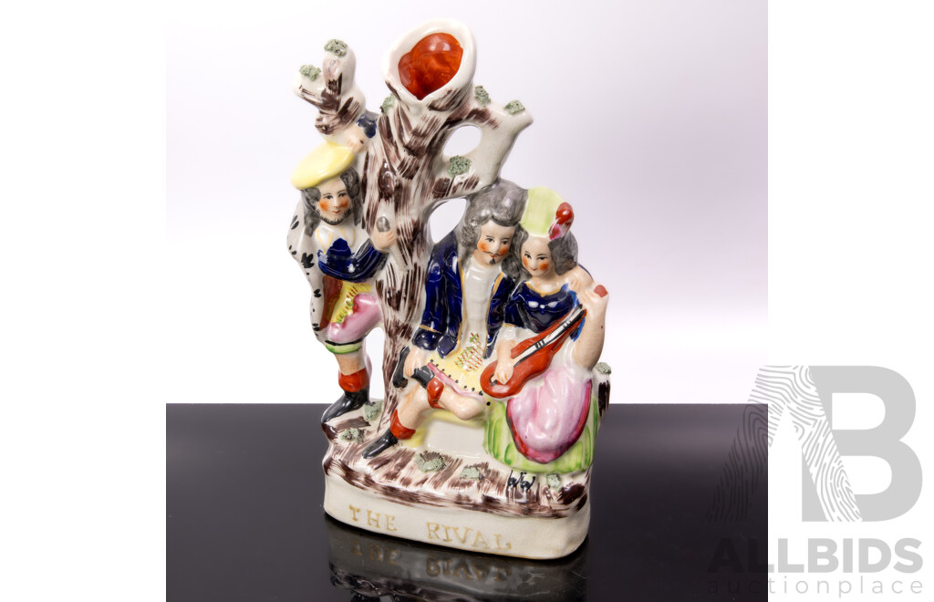 Antique Staffordshire Flat Back Porcelain Statue, The Rival