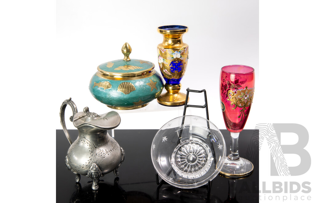 Collection Pieces Including Murano Vase and Goblet, Stuart Crystal Dish and More