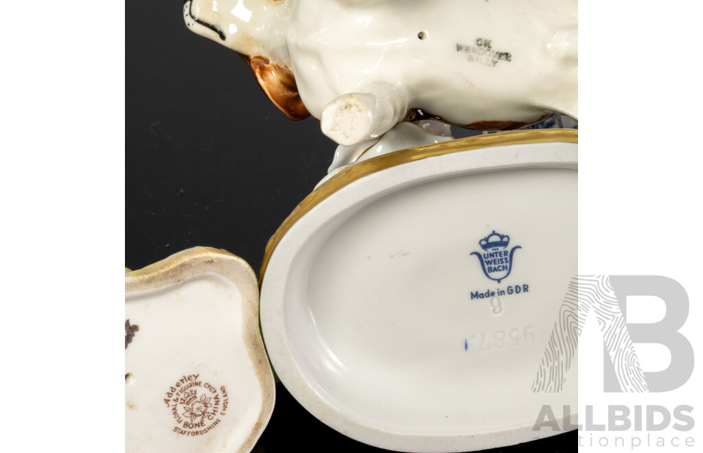 Collection Three Porcelain Figures Comprising Adderley Gouldian Finch, Wendover Doggie & Unter Weiss Bach Youths Example