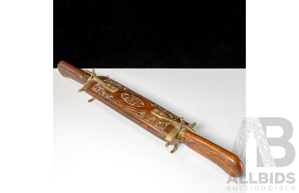 Subcontinental Hand Carved Carving Set in Wooden Sheath Including Knife and Fork