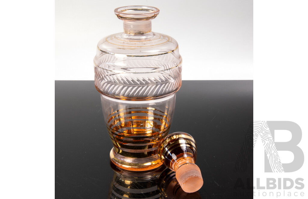 Vintage Continental Decanter with Stopper and Four Matching Tumblers