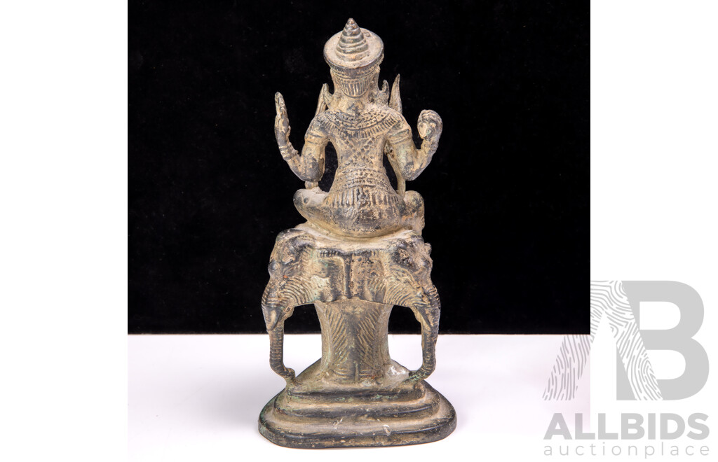 Antique South East Asian Khmer Bronze Vishnu on Triple Elephants Statue, Circa 19th Century