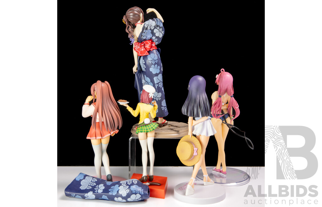 Collection Five Japanese Adult Hentai Anime Risqué Girly Figures Including Skytube Amamiya Satsuki with Changeable Kimono