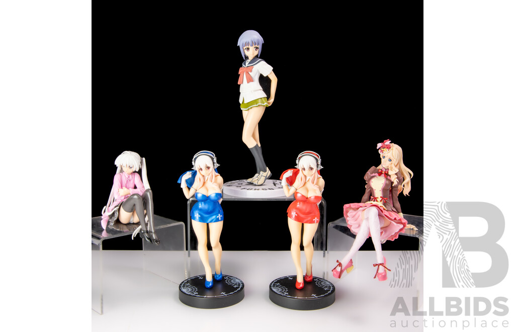 Collection Five Japanese Adult Hentai Anime Risqué Girly Figures Including Daiki Industries Suzufuwa Suzunari Flower Garden Project Example with Removable Clothes