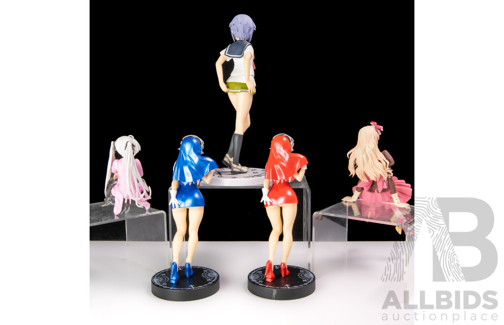 Collection Five Japanese Adult Hentai Anime Risqué Girly Figures Including Daiki Industries Suzufuwa Suzunari Flower Garden Project Example with Removable Clothes