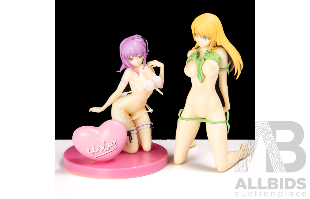 Collection Two Japanese Adult Hentai Anime Risqué Girly Figures, One Example with Removable Garments