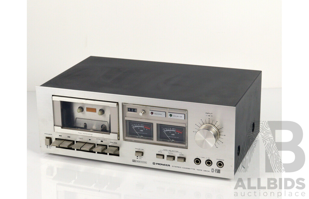 Retro Pioneer Stereo Receiver SX5000, Pioneer Stereo Cassette Tape Deck CT F 500 with Pair Pioneer Model CS 100A Speakers