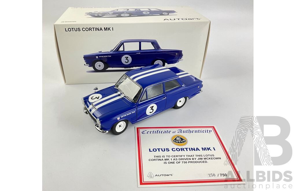Boxed Autoart Diecast Ford Lotus Cortina MK1, Neptune Racing, 1:18 Scale