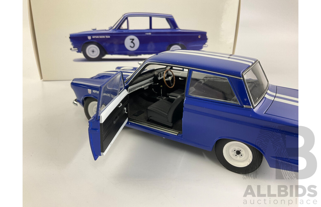 Boxed Autoart Diecast Ford Lotus Cortina MK1, Neptune Racing, 1:18 Scale