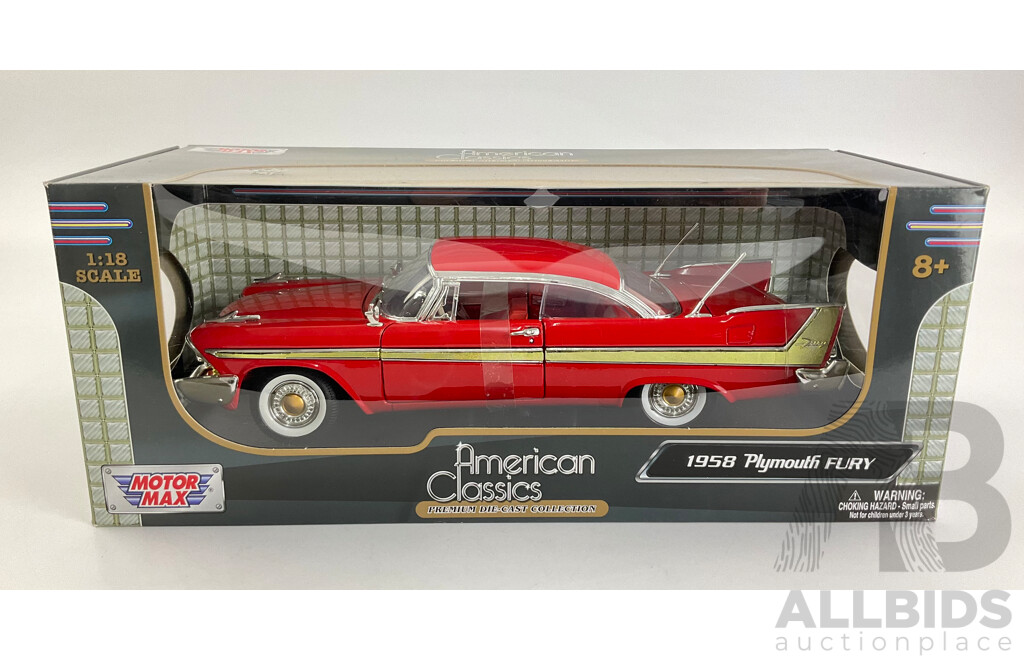 Boxed Motor Max American Classics Diecast 1958 Plymouth Fury, 1:18 Scale