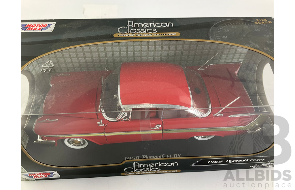 Boxed Motor Max American Classics Diecast 1958 Plymouth Fury, 1:18 Scale