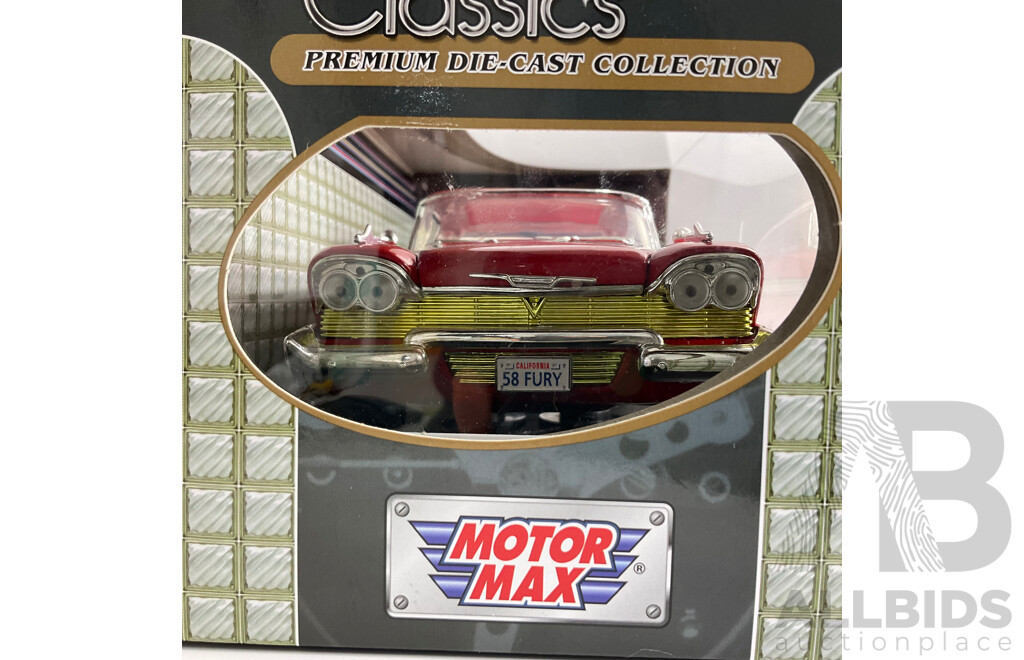 Boxed Motor Max American Classics Diecast 1958 Plymouth Fury, 1:18 Scale