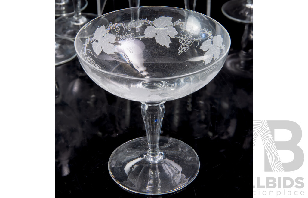 Collection Vintage Stemware with Engraved Grape and Vine Motif
