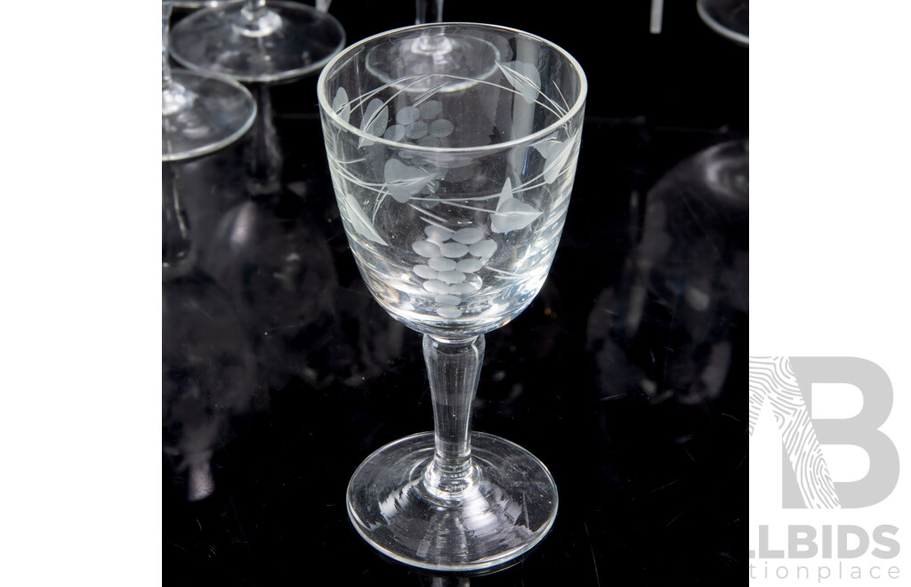 Collection Vintage Stemware with Engraved Grape and Vine Motif