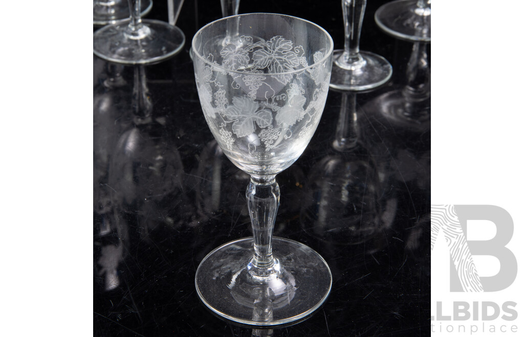 Collection Vintage Stemware with Engraved Grape and Vine Motif