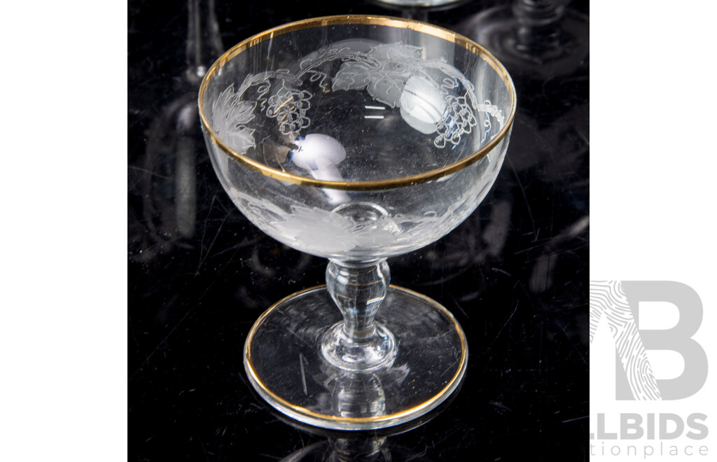 Collection Vintage Stemware with Engraved Grape and Vine Motif