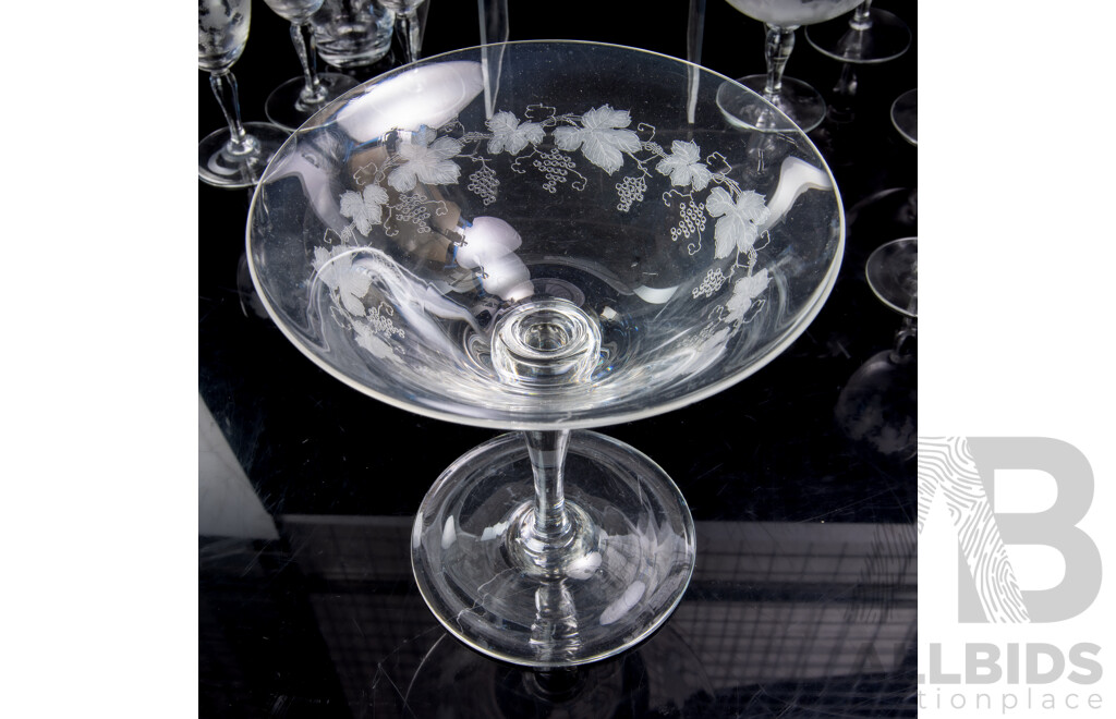 Collection Vintage Stemware with Engraved Grape and Vine Motif