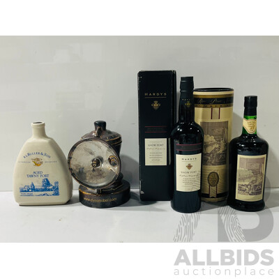 Collection of Four Ports Including R.L Buller&Son Aged Tawny Port, Dyno Nobel Port, Hardys Show Port and Wood&co Rare Print Series Number Six Tawny Port