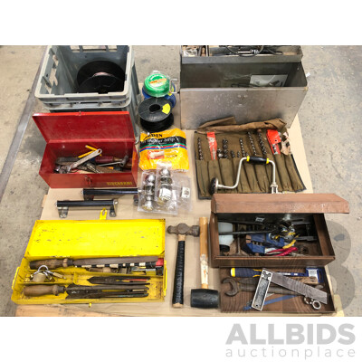 Five Toolboxes with a Selection of Tools and Hardware