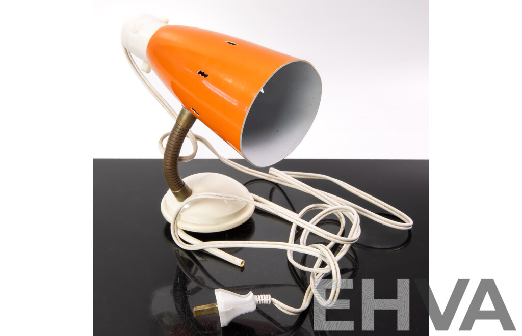 Mid Century Clip on Bedside Lamp with Orange Anodized Aluminium Shade