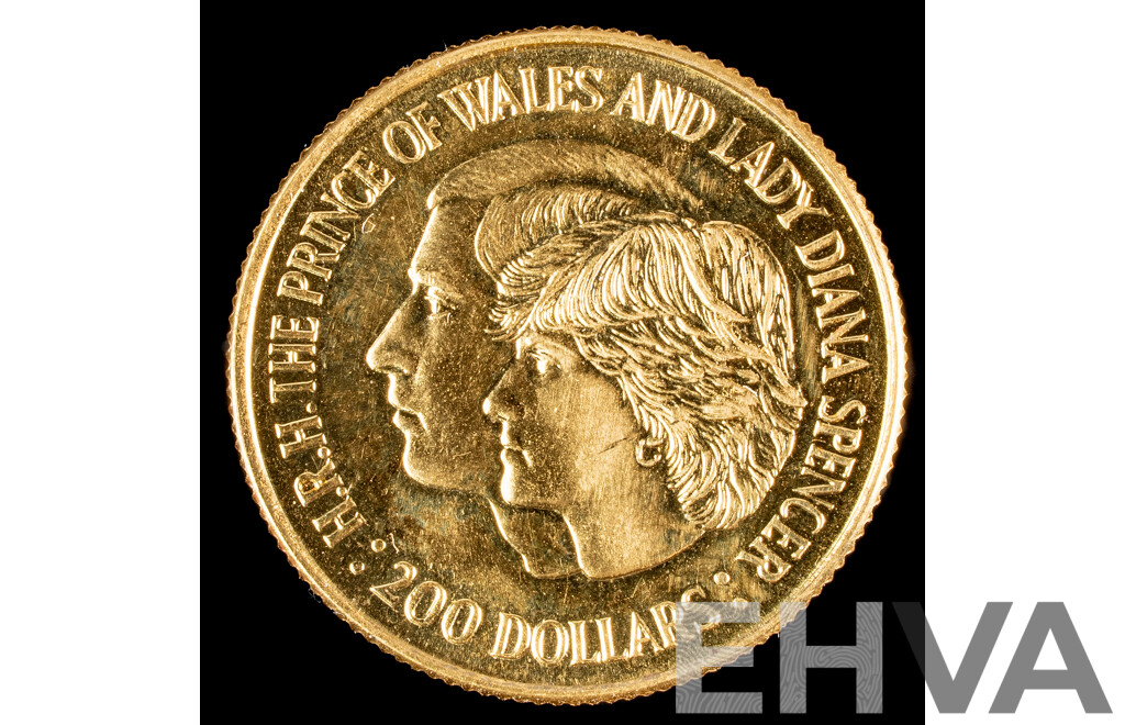 Australian RAM 1981 Gold Two Hundred Dollar Coin, Prince Charles and Lady Diana Wedding .917