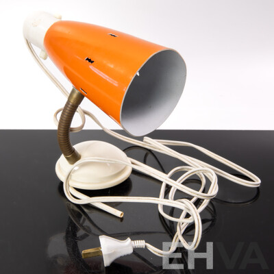 Mid Century Clip on Bedside Lamp with Orange Anodized Aluminium Shade