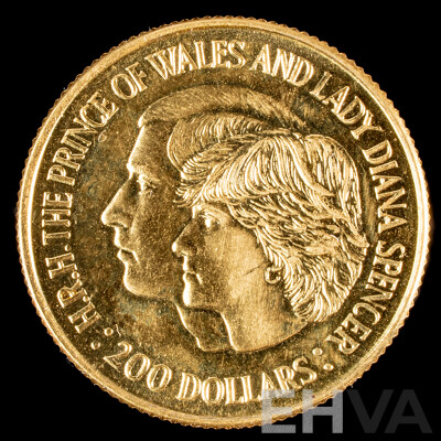 Australian RAM 1981 Gold Two Hundred Dollar Coin, Prince Charles and Lady Diana Wedding .917