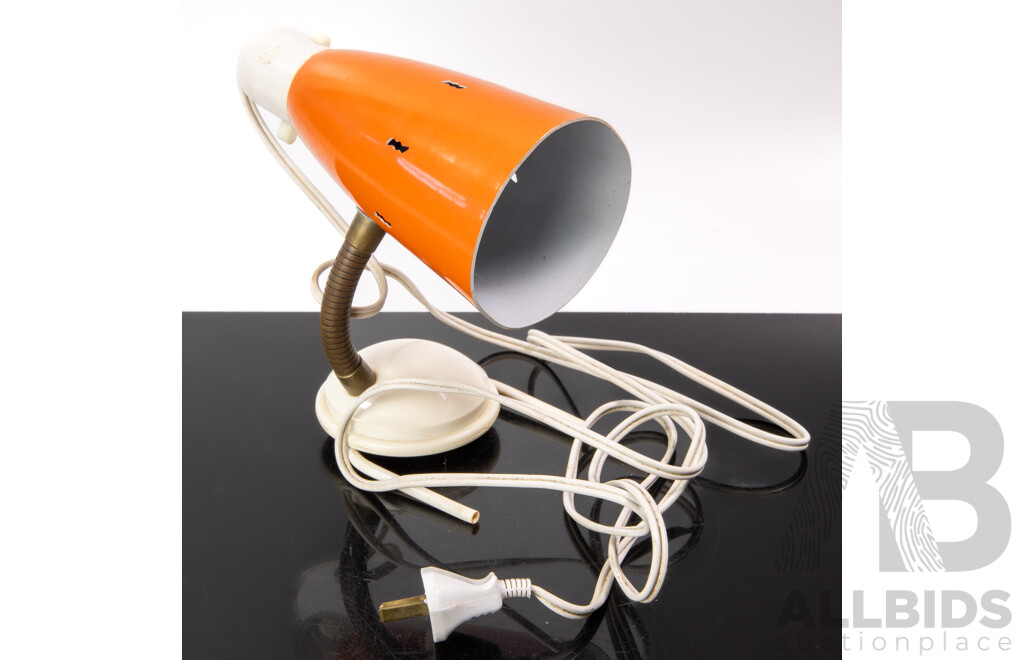Mid Century Clip on Bedside Lamp with Orange Anodized Aluminium Shade