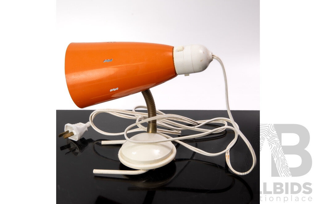 Mid Century Clip on Bedside Lamp with Orange Anodized Aluminium Shade
