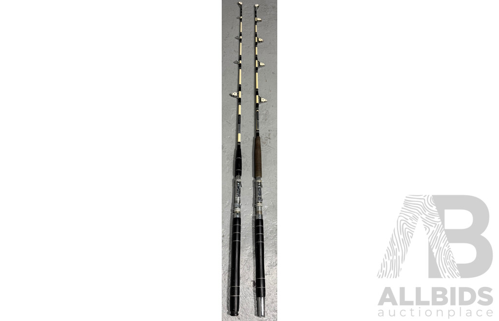 Pair of Vintage Ocean Fishing Rods Including Shakespeare Sea-master 1404 and Shakespeare Sea-master 1405