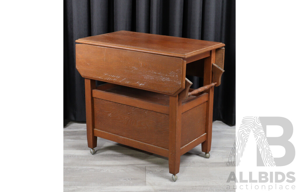 Timber Drop Side Drinks Trolley with Cabinet Base