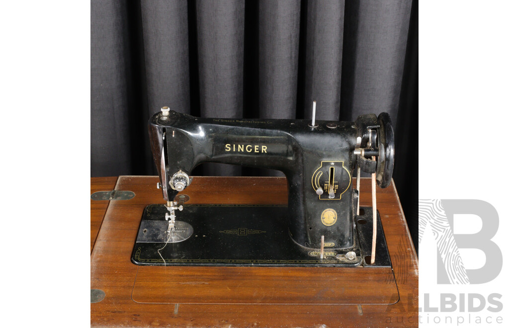 Vintage Treadle Base Singer Sewing Machine in Art Deco Case