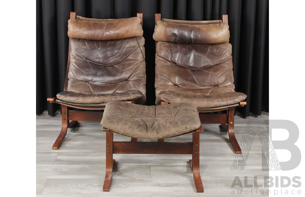 Pair of Siesta Chairs and Single Footstool by Ingmar Relling for Westnofa