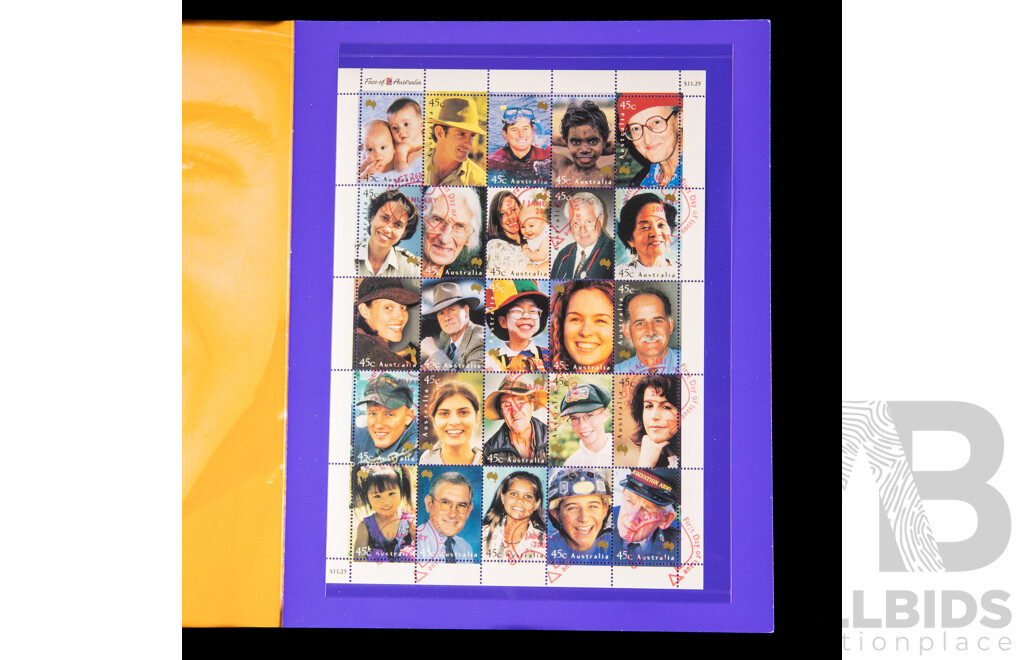 Collection of Australian Faces of Australia Mini Sheets, First Day Covers and Maxicards, FDCs Charles and Diana, Nature, Sydney 2000, Legends, Cancelled Stamps