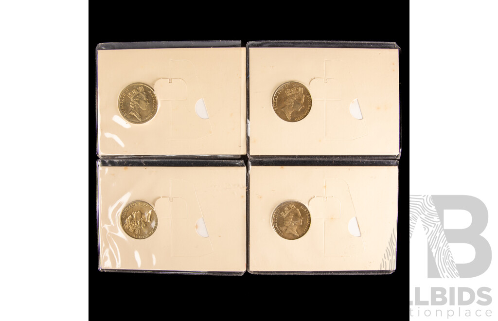 Four Australian 1990 Five Dollar Coins, ANZAC 75th Anniversary